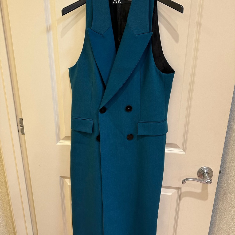 Zara Teal Sleeveless Double-Breasted Vest